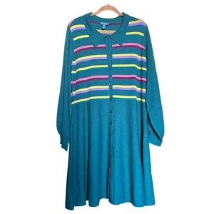 Modcloth Green Retro Stripe Sweater Dress 2X NWOT